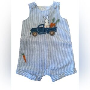 🐣Mud Pie Easter Blue and White Striped Baby Romper - Holiday Outfit